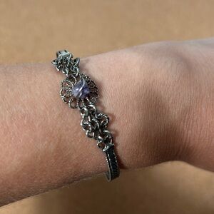 Victorian style silver tone purple stone bracelet unique rare vintage